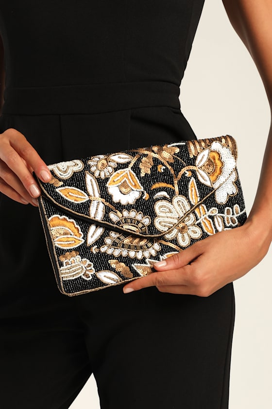Black Embellished Clutch Sequin Clutch Envelope Clutch Lulus