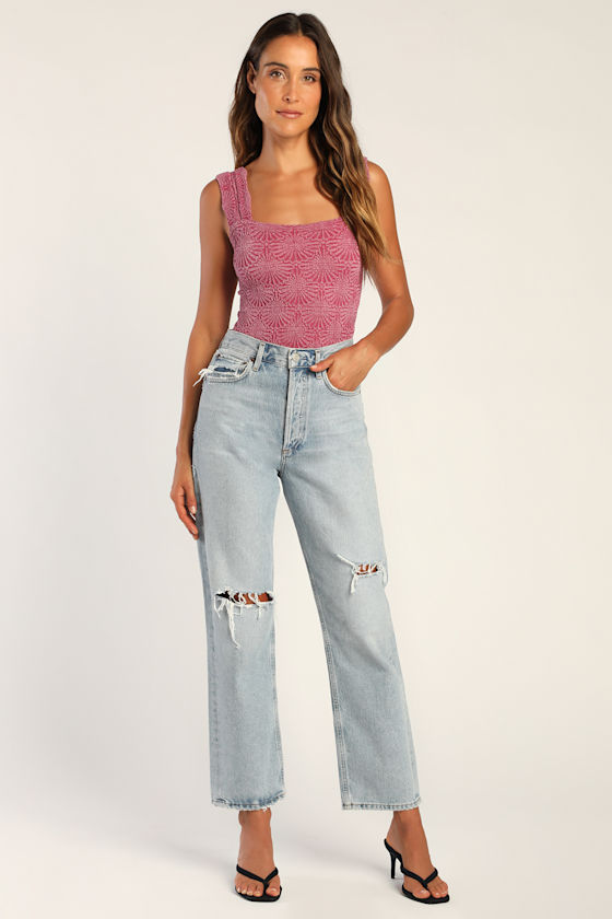 Love Letter Magenta Floral Jacquard Cropped Cami Top 2
