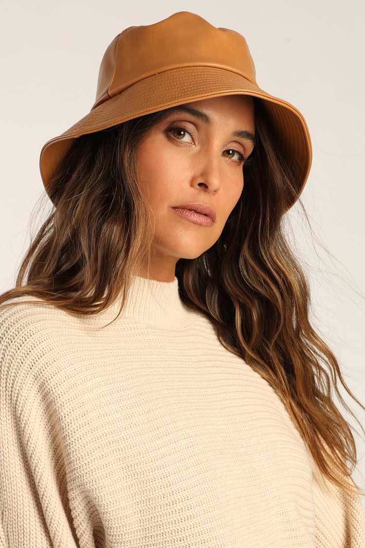 Lack Of Color Wave bucket hat tan vegan leather M-L Tan Brown NWT Lack of Color Wave Bucket Hat In Tan | Mercari main image 3