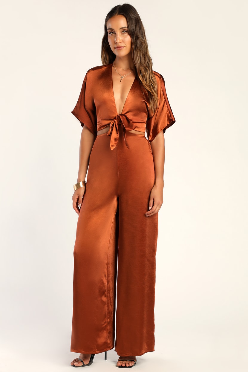 FULL LENGTH SUIT STYLE JUMPSUIT - taupe brown