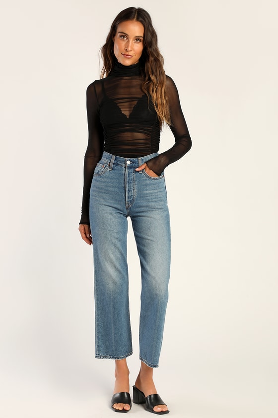 Sheer black turtleneck bodysuit deals