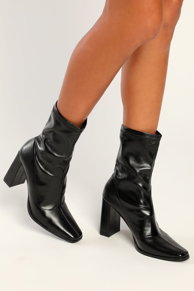 Women's Knee High Block Heel Sock Boot