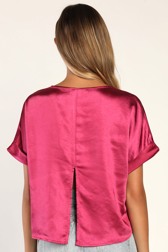Easily Trendy Magenta Satin Short Sleeve Top 4