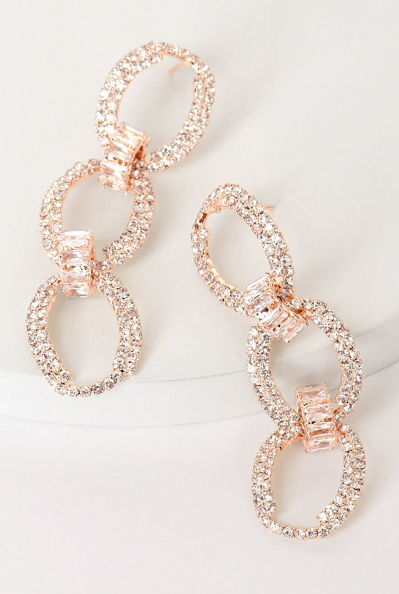 Rose Gold Earrings Rhinestone Earrings Chain Link Earrings Lulus
