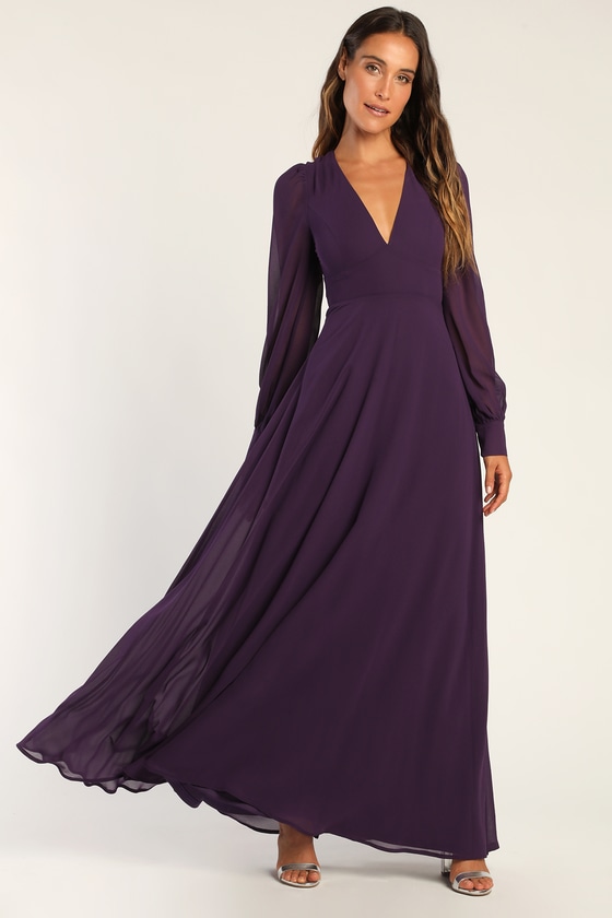Purple Maxi Dress - Chic Open Back Dress - Long Sleeve Maxi Dress - Lulus