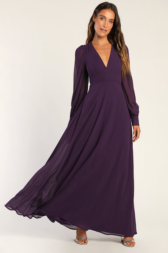 Talk About Divine Purple Long Sleeve Backless Maxi Dress 1