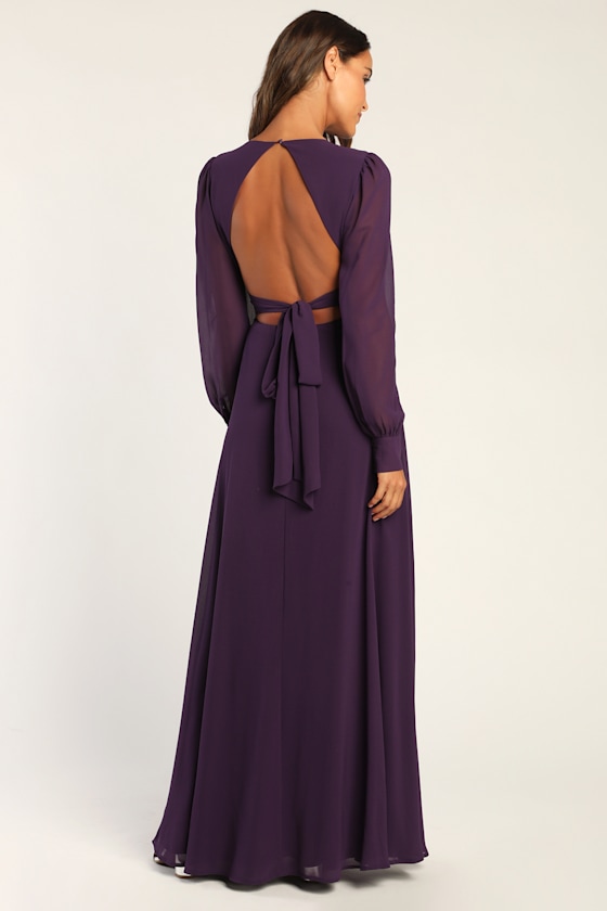 Talk About Divine Purple Long Sleeve Backless Maxi Dress 4