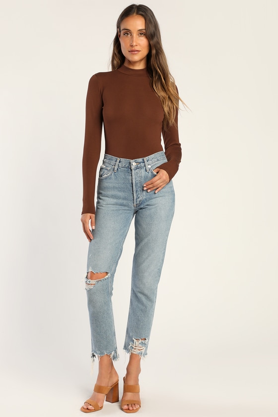 Chocolate Brown Top - Mock Neck Top - Long Sleeve Top - Lulus