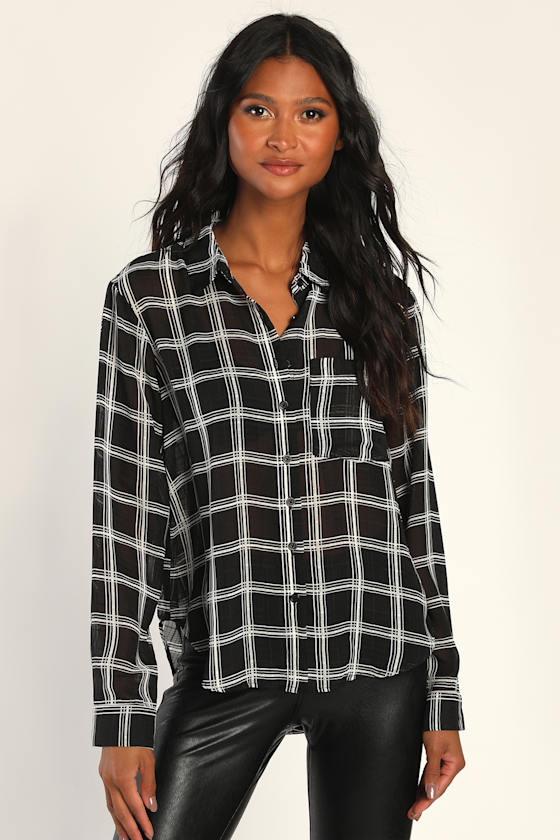 Black Sheer Top - Collared Top - Button-Up Top - Lulus