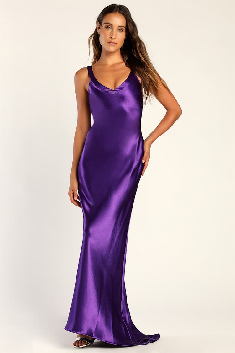 fitted lace wedding dress Coraline Purple Velvet Bubble Sleeve Backless Maxi Dress (Archive Sale main image 1