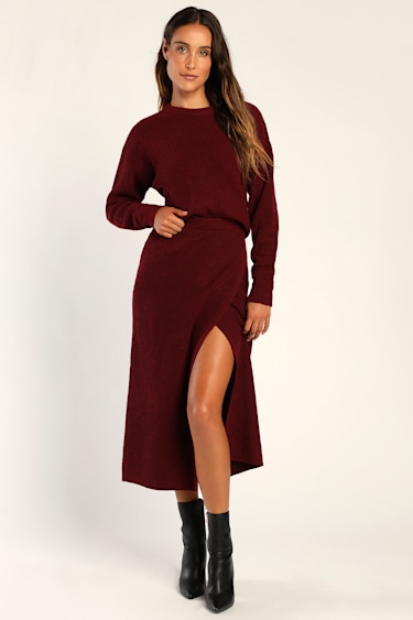 burgundy sweater dress long Waffle Knit Two-Piece | Womens | X-Large (Available in M, L) | Lulus Polyester/Viscose/Polyamide. christmasedit How to Alter A Size:US 10P