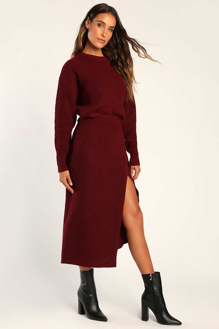 Cute Burgundy Sweater Dress - Two-Piece Dress - Long Sleeve Dress - Lulus Cute Burgundy Sweater Dress - Two-Piece Dress - Long Sleeve Dress - Lulus