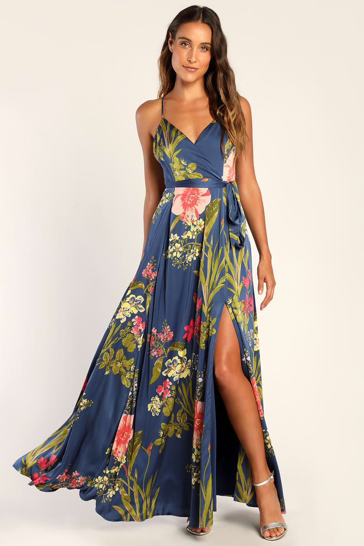 Blue Maxi Dress - Floral Dress - Surplice Maxi Dress - Lulus