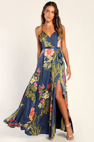 Still the One Blue Floral Print Satin Maxi Dress 1