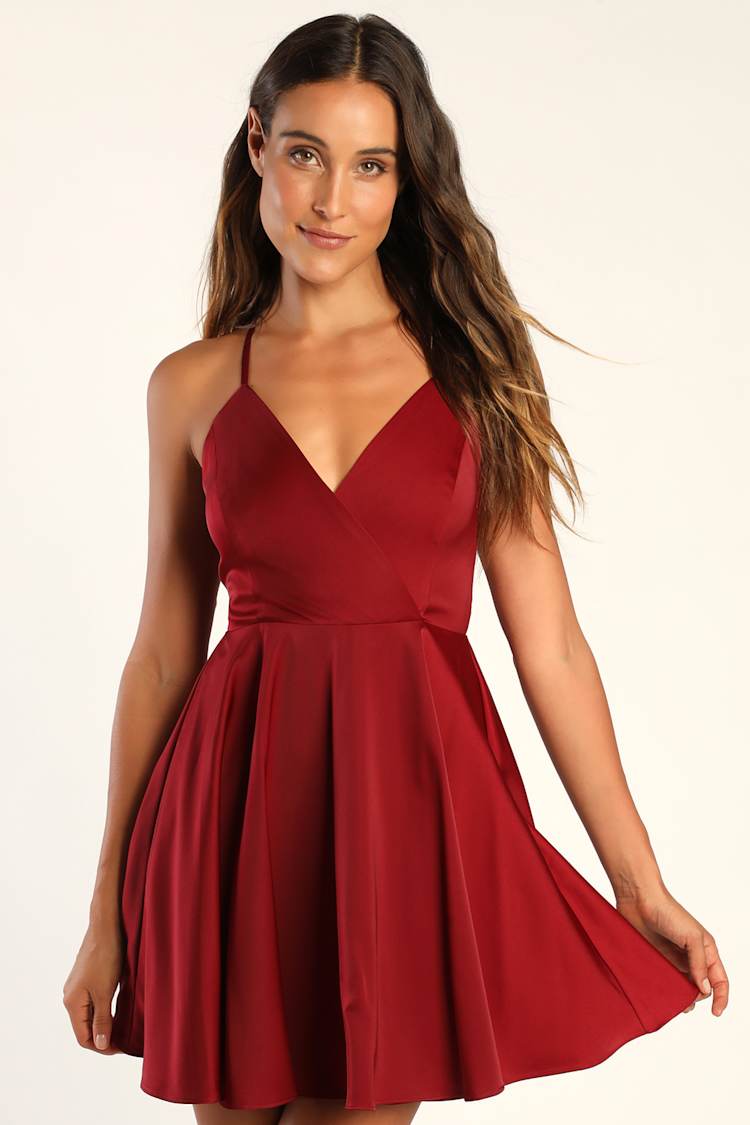 strapless open back dress Stylish Satin Skater Dress main image 0