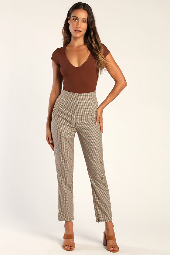 Brown Plaid Pants  Slim Fit and Flat Front Suitsformecom