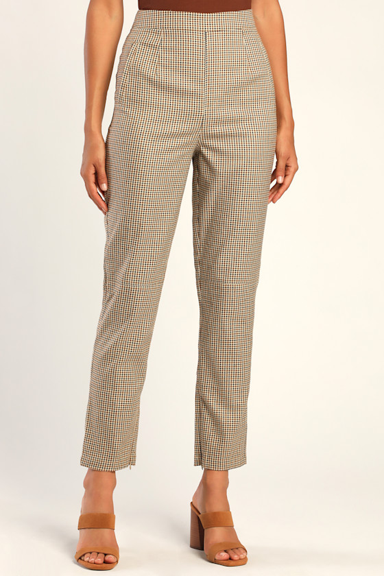 She's All Plaid Beige and Brown Plaid Straight Leg Pants 3