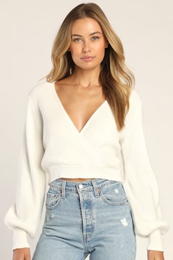 Fit For Fall Ivory Surplice Balloon Sleeve Sweater 4