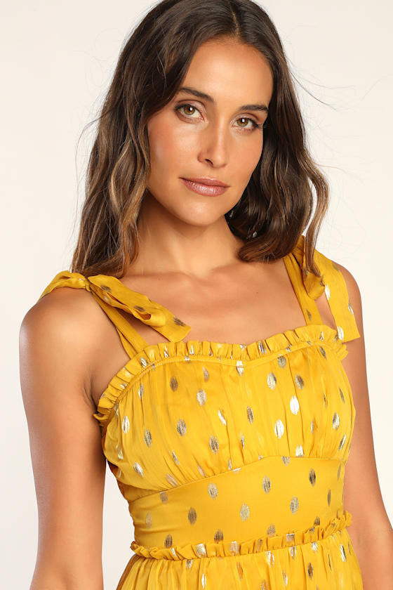 Multicoloured yellow dress top with tie detail … s