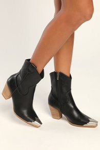 Naiya Black Western Ankle Boots