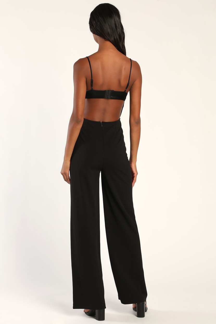 Fit the Fashion Black Sleeveless Vegan Leather Wide Leg Jumpsuit