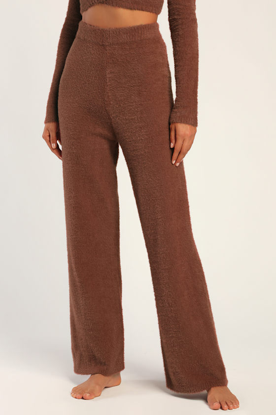 【PORTERNA】Cossy Warmer Lounge Pants Eyelash Knit Pants - Fuzzy Rust Brown Pants - Lounge Pants
