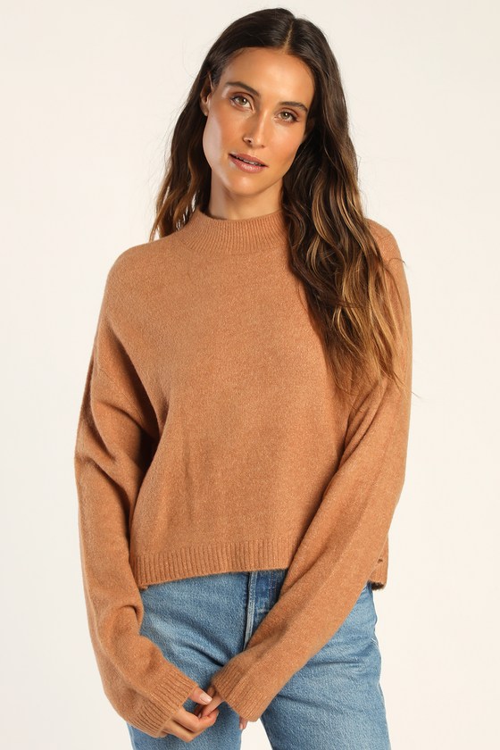 Light Brown Sweater - Mock Neck Sweater - Long Sleeve Sweater - Lulus