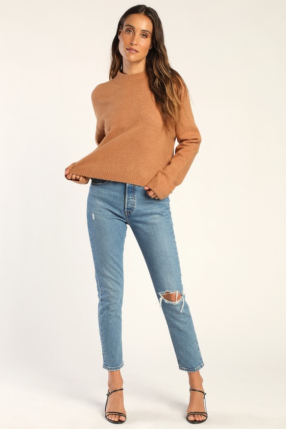 Light Brown Sweater - Mock Neck Sweater - Long Sleeve Sweater - Lulus