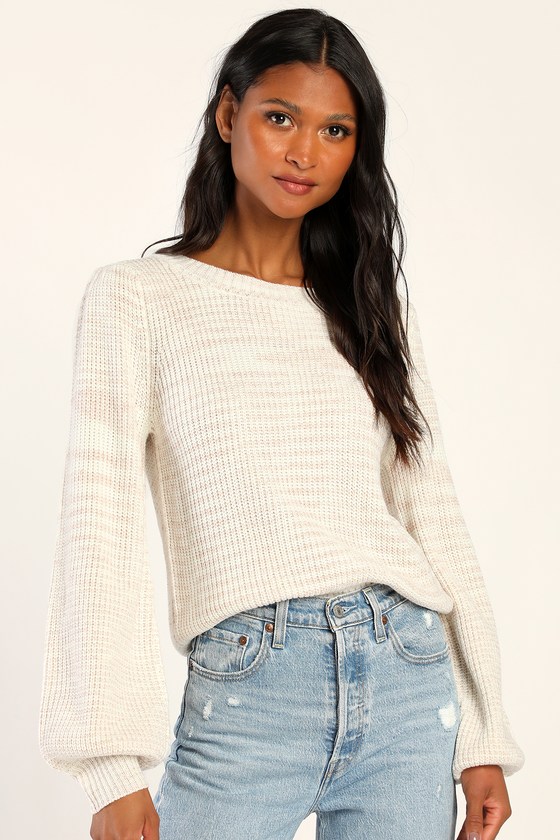 Ivory Space Dye Sweater - Pullover Sweater - Balloon Sleeve Top - Lulus