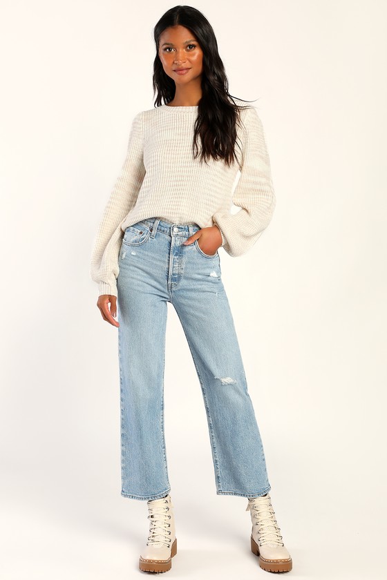 Ivory Space Dye Sweater - Pullover Sweater - Balloon Sleeve Top - Lulus