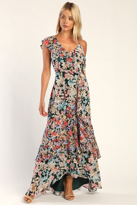 Pretty Green Floral Dress Maxi Dress Surplice Maxi Dress Lulus