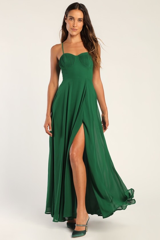 Sexy Green Maxi Dress - Bustier Maxi Dress - Side Slit Maxi Dress - Lulus