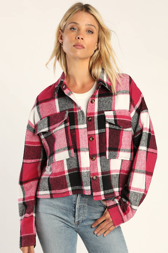 Magenta Madness Plaid Shacket | Zenana Warm Plaid Jacket Top main image 1