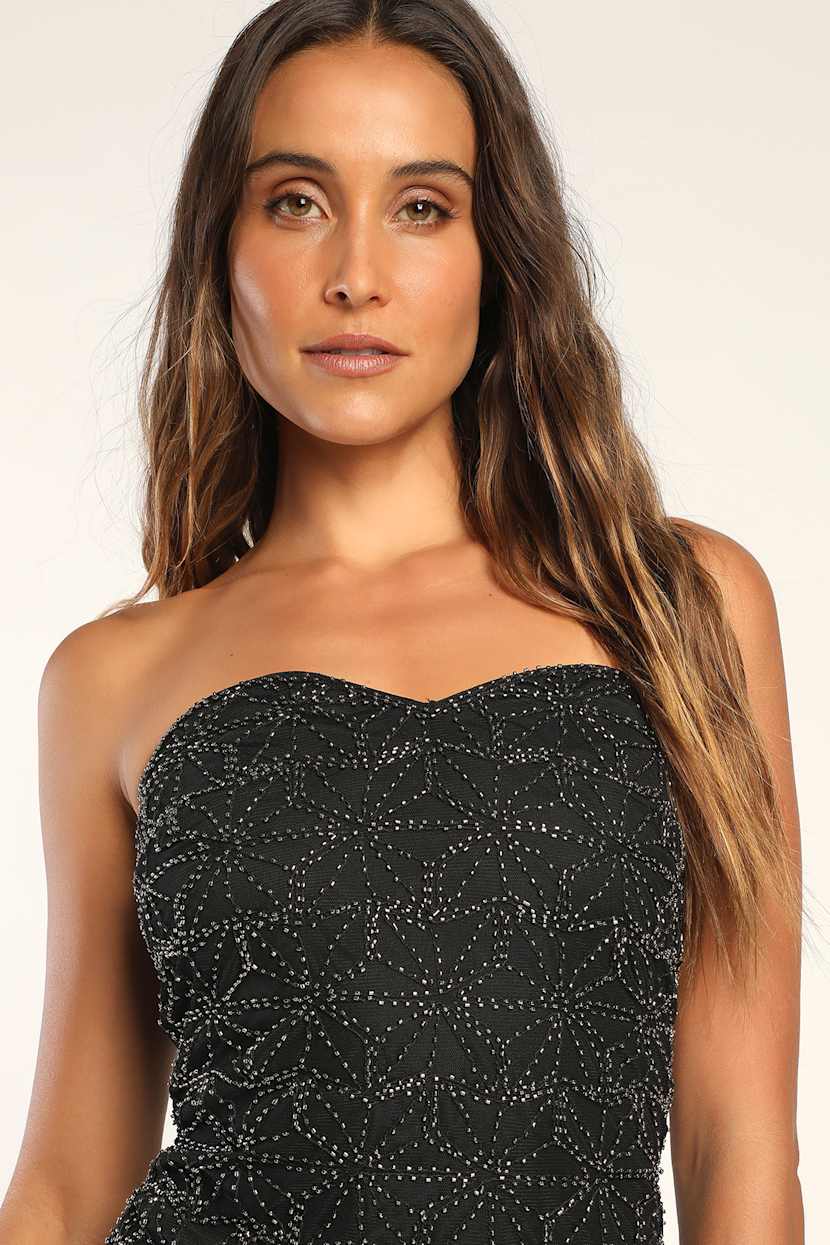 black bead tube dress Black BoobTube Dress with Beads  House of Rufs