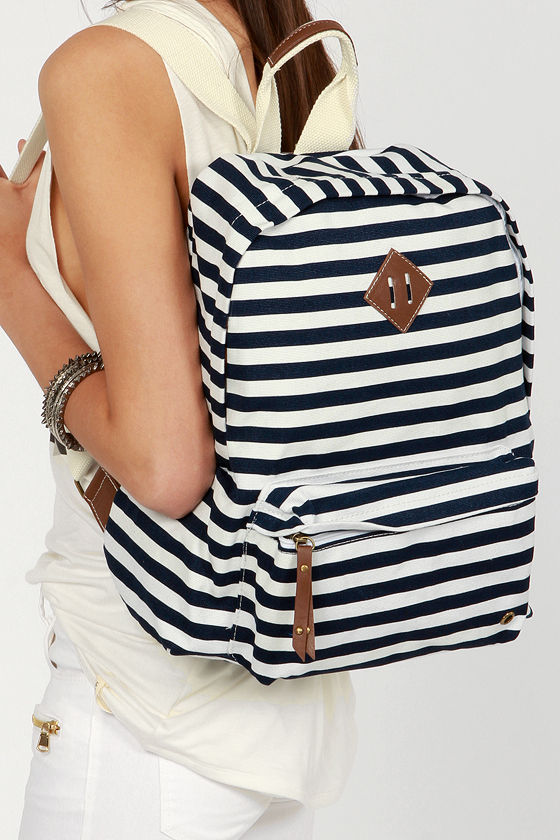 navy striped backpack