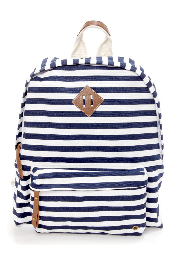Madden Girl Bskool Navy Blue Striped Backpack