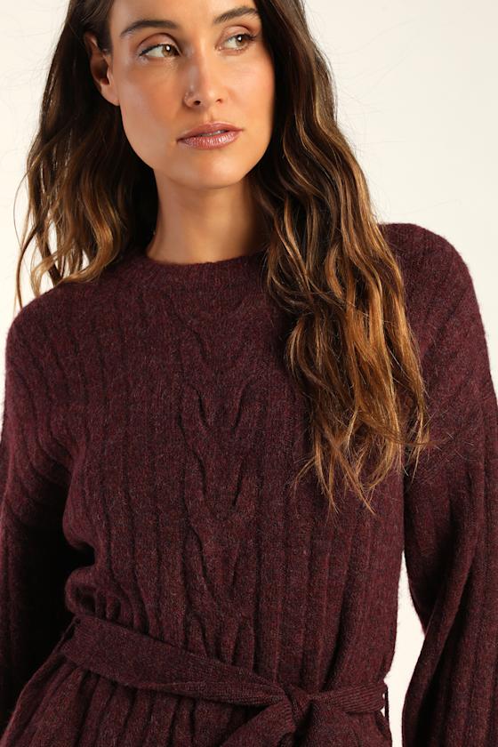 Burgundy Sweater Dress - Mini Sweater Dress - Long Sleeve Dress - Image 3