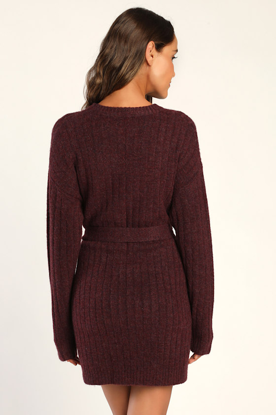 Burgundy Sweater Dress - Mini Sweater Dress - Long Sleeve Dress - Image 4