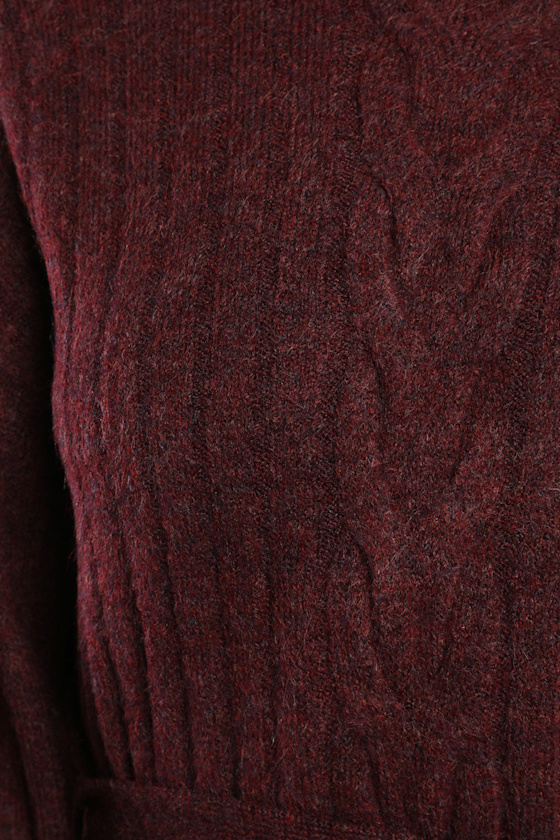 Burgundy Sweater Dress - Mini Sweater Dress - Long Sleeve Dress - Image 5