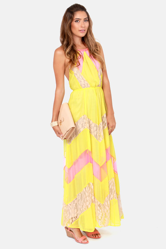 Pixie Chicks Pink and Yellow Maxi Dress