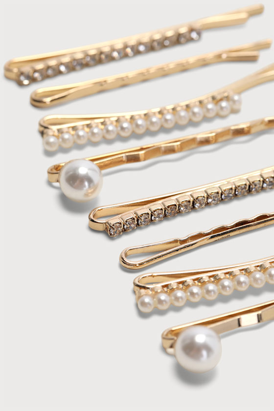 Pearls Like You Gold Pearl and Rhinestone Hair Pin Set 2