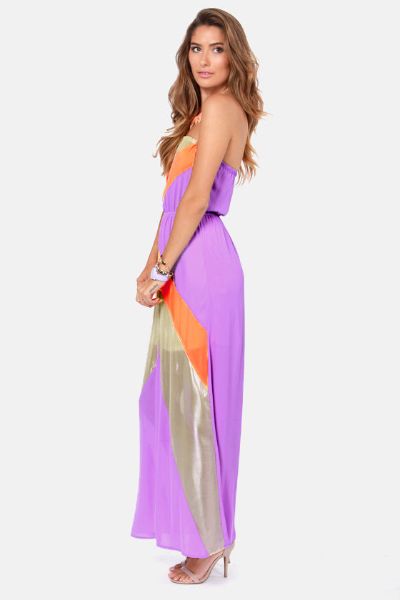Diva-ine Intervention Orange and Purple Strapless Dress