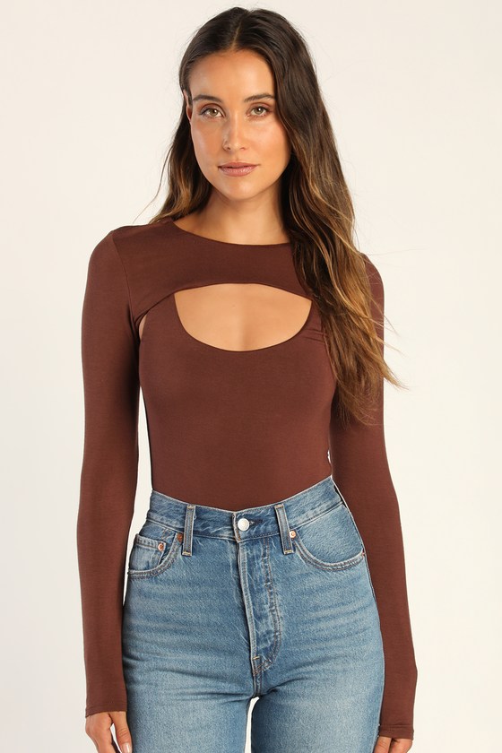 Brown Cutout Bodysuit Long Sleeve Bodysuit Sexy Bodysuit Lulus