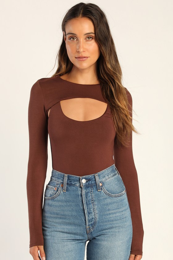 Brown Cutout Bodysuit - Long Sleeve Bodysuit - Sexy Bodysuit - Lulus