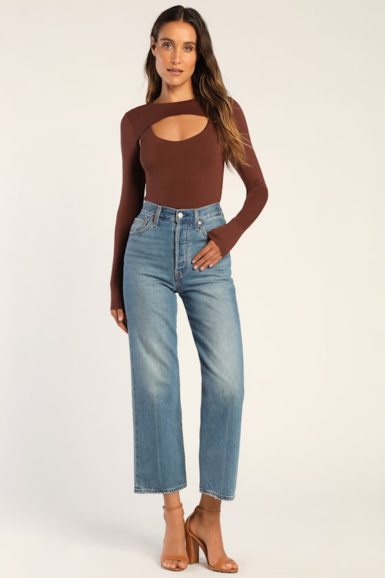 Flirtatious Appeal Brown Long Sleeve Cutout Bodysuit 3