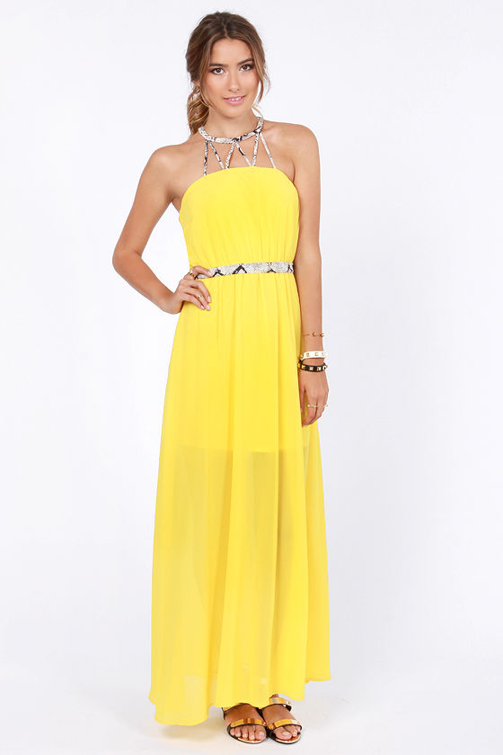 neon yellow long dress