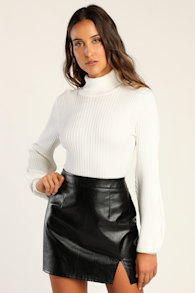 Subtle Sensation White Ribbed Turtleneck Sweater Top 3