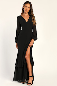 Tier Elegance Black Long Sleeve Tiered Maxi Dress 1