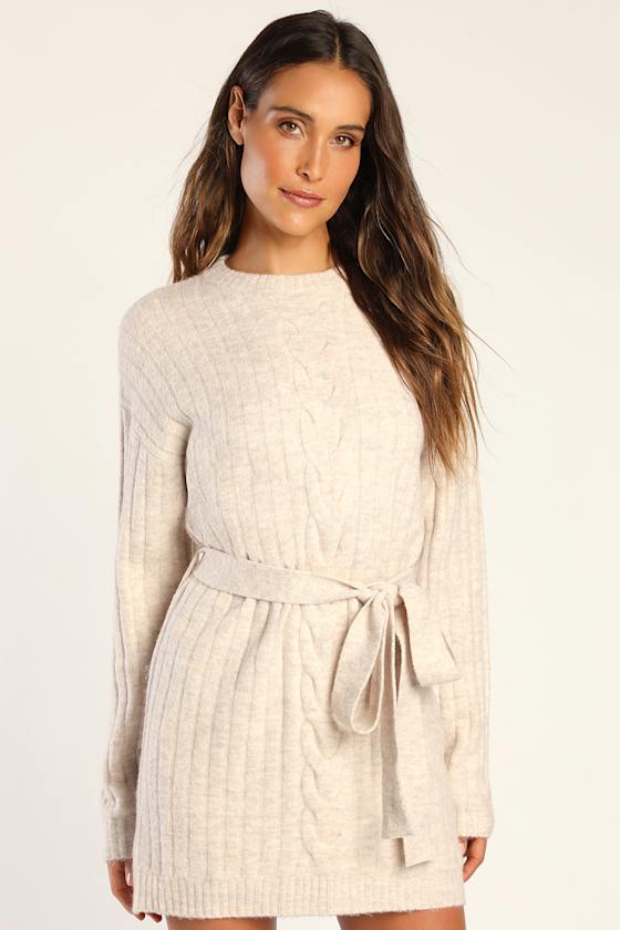 Cream Sweater Dress - Mini Sweater 