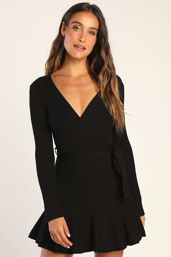 Warm Emotions Black Skater Mini Sweater Dress 2
